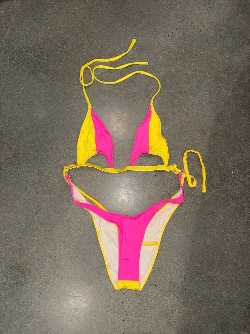 Fashion Nova Neon Pink & Yellow Triangle Bikini